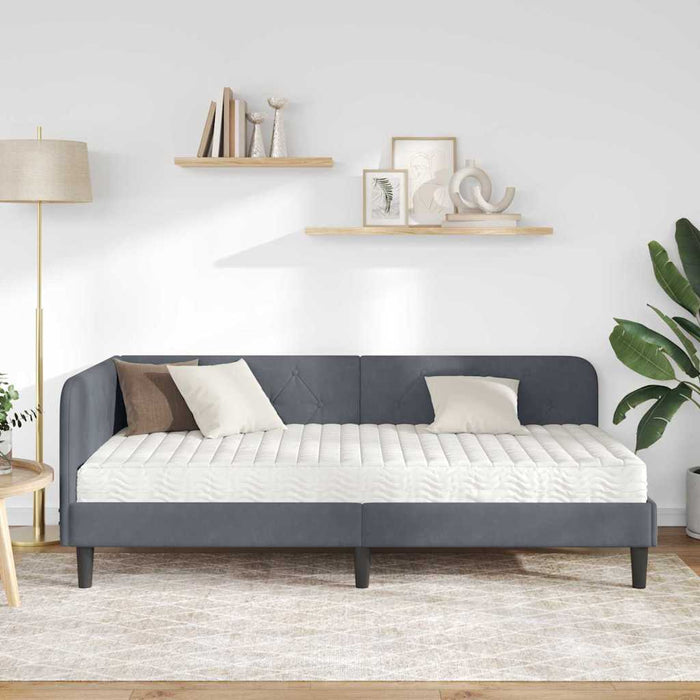 Cadru de pat colțar cu saltea Gri închis 90 x 190 cm Catifea - WALTI WALTI