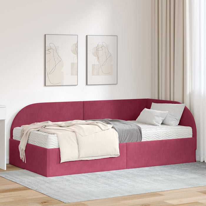 Cadru de pat colțar cu saltea cu headboard 2 pcs Verde Catifea - WALTI WALTI