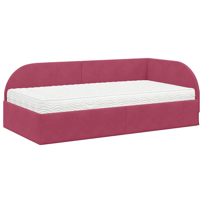 Cadru de pat colțar cu saltea cu headboard 2 pcs Verde Catifea - WALTI WALTI