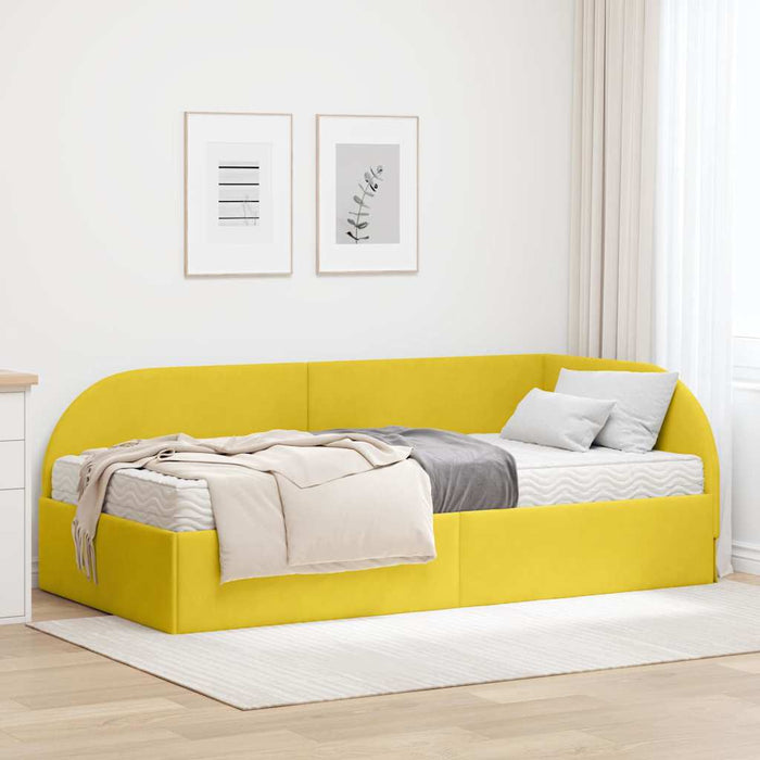 Cadru de pat colțar cu saltea cu headboard 2 pcs Galben Catifea - WALTI WALTI
