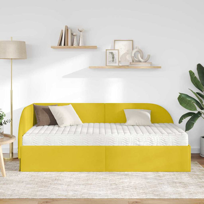 Cadru de pat colțar cu saltea cu headboard 2 pcs Galben Catifea - WALTI WALTI