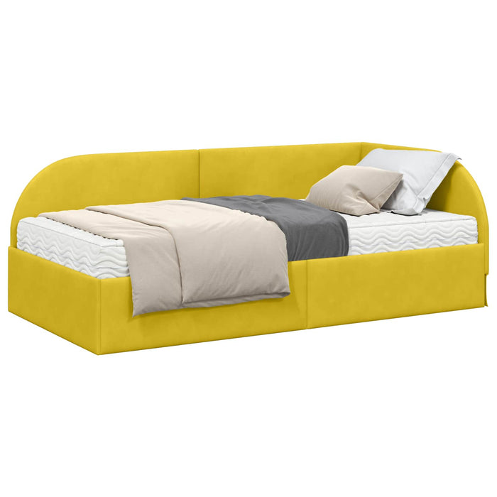 Cadru de pat colțar cu saltea cu headboard 2 pcs Galben Catifea - WALTI WALTI