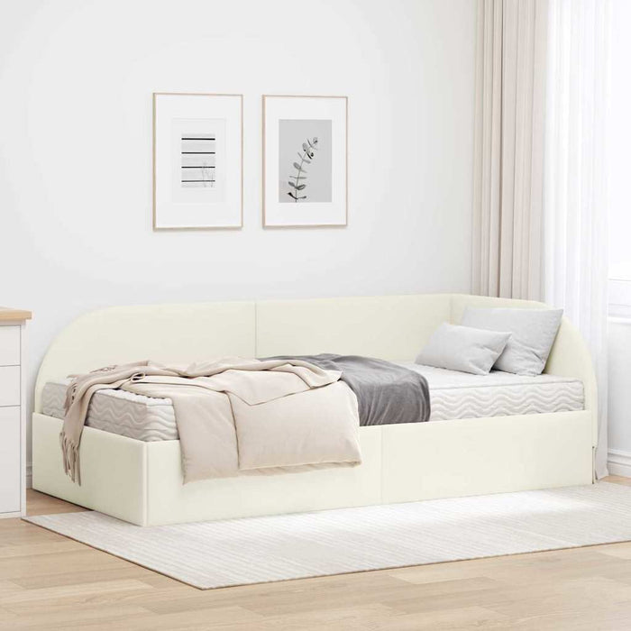 Cadru de pat colțar cu saltea cu headboard 2 buc. Crem Catifea WALTI