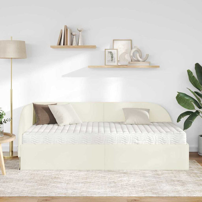 Cadru de pat colțar cu saltea cu headboard 2 buc. Crem Catifea WALTI