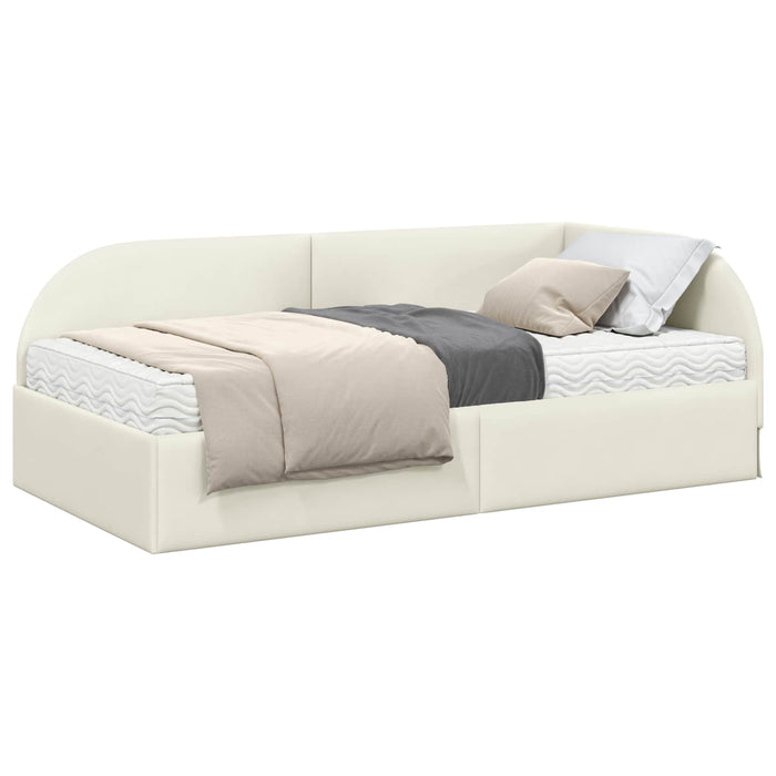 Cadru de pat colțar cu saltea cu headboard 2 buc. Crem Catifea WALTI