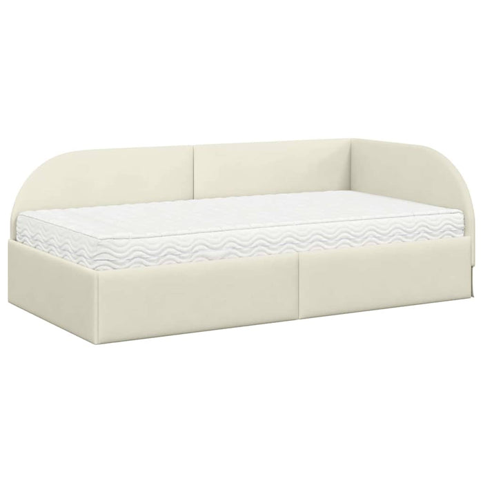 Cadru de pat colțar cu saltea cu headboard 2 buc. Crem Catifea WALTI