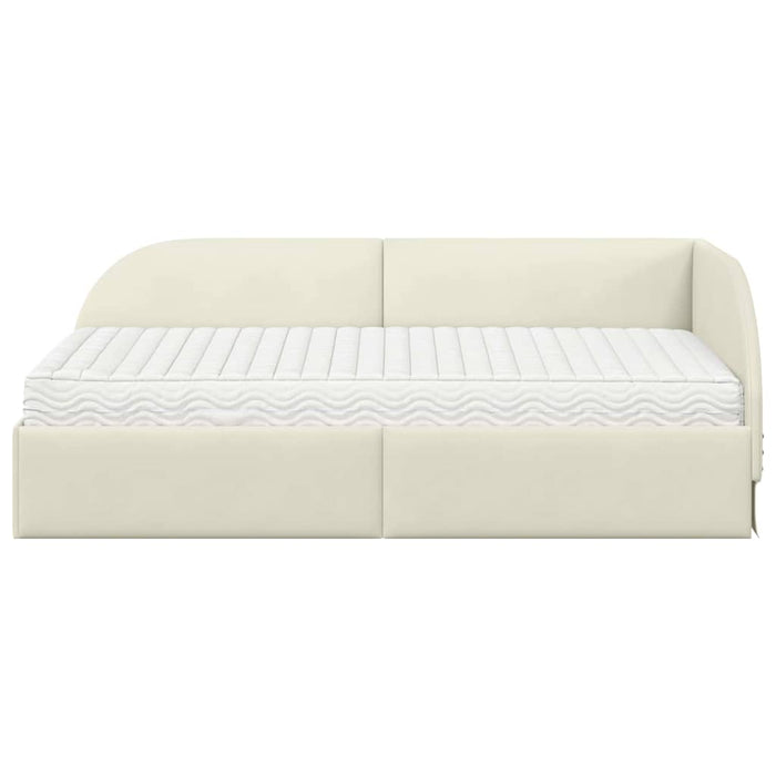 Cadru de pat colțar cu saltea cu headboard 2 buc. Crem Catifea WALTI