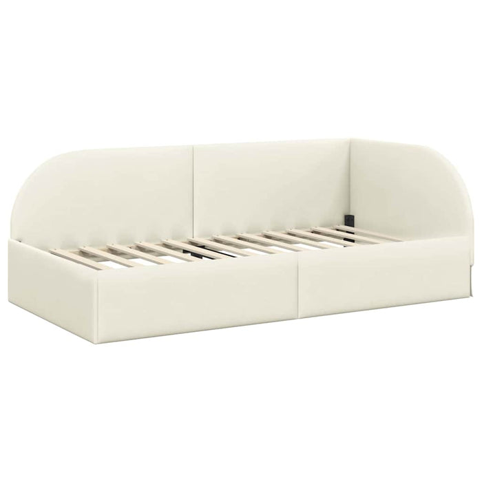 Cadru de pat colțar cu saltea cu headboard 2 buc. Crem Catifea WALTI