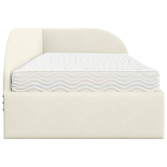 Cadru de pat colțar cu saltea cu headboard 2 buc. Crem Catifea WALTI