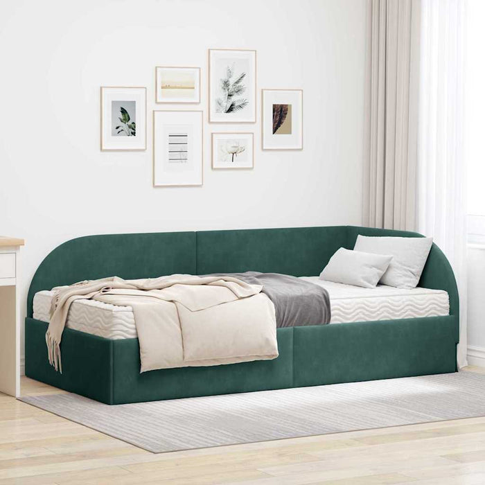 Cadru de pat colțar cu saltea cu headboard 2 pcs Verde Catifea - WALTI WALTI