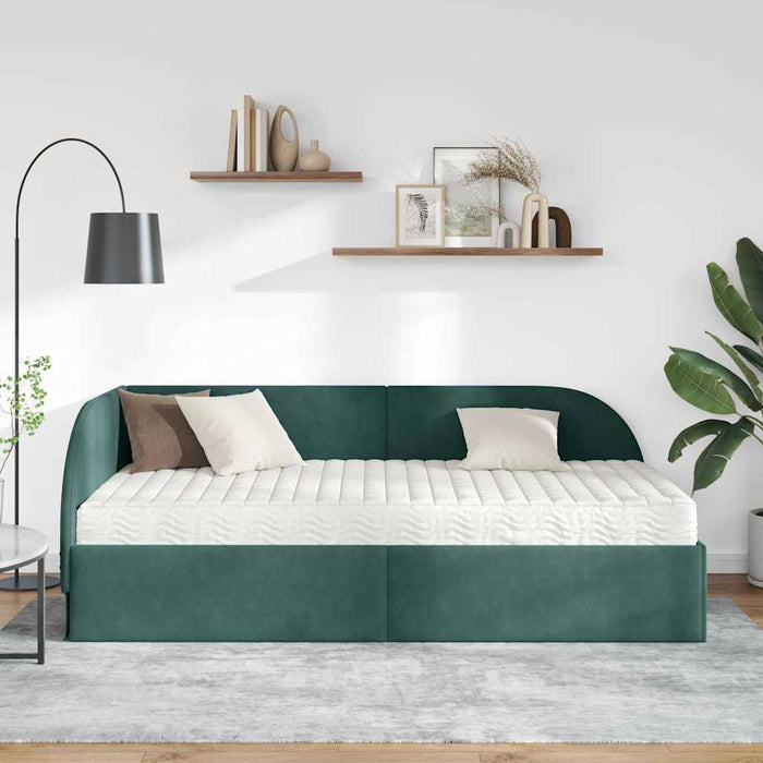 Cadru de pat colțar cu saltea cu headboard 2 pcs Verde Catifea - WALTI WALTI