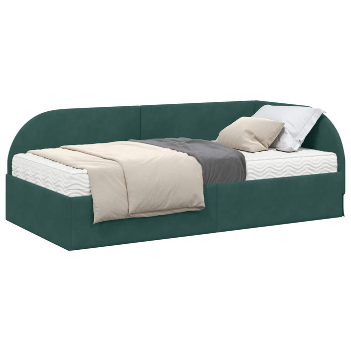 Cadru de pat colțar cu saltea cu headboard 2 pcs Verde Catifea - WALTI WALTI