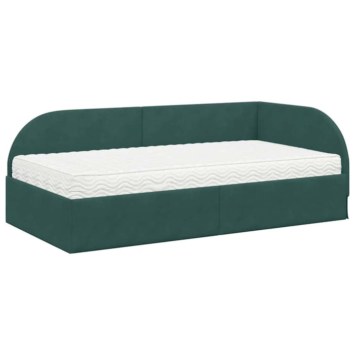 Cadru de pat colțar cu saltea cu headboard 2 pcs Verde Catifea - WALTI WALTI