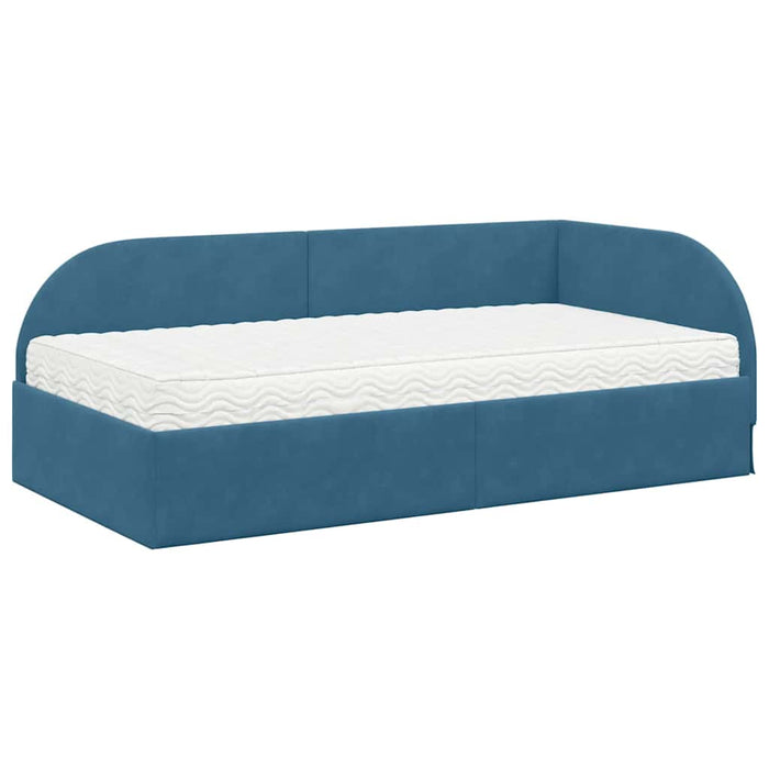 Cadru de pat colțar cu saltea Manual 2 pcs albastru Catifea - WALTI WALTI