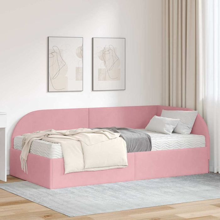 Cadru de pat colțar cu saltea cu headboard 2 pcs Roz Catifea WALTI