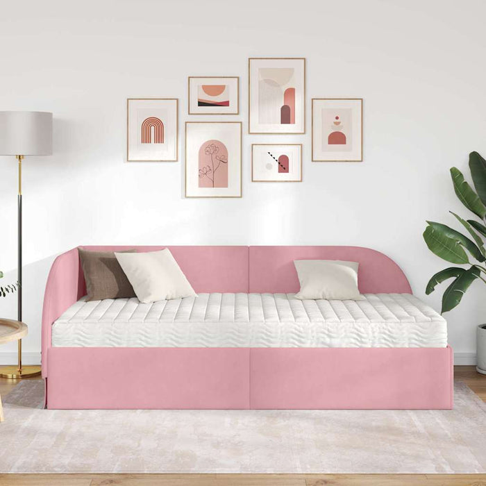 Cadru de pat colțar cu saltea cu headboard 2 pcs Roz Catifea WALTI