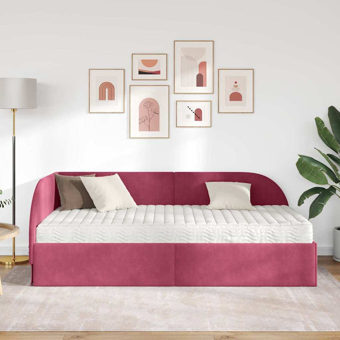Cadru de pat colțar cu saltea cu headboard 2 buc. Roșu Catifea WALTI