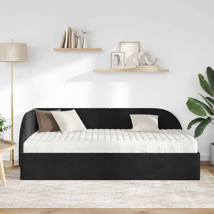 Cadru de pat colțar cu saltea cu headboard 2 pcs Negru Catifea - WALTI WALTI