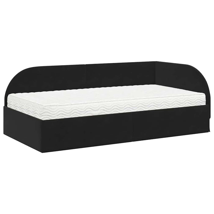 Cadru de pat colțar cu saltea cu headboard 2 pcs Negru Catifea - WALTI WALTI