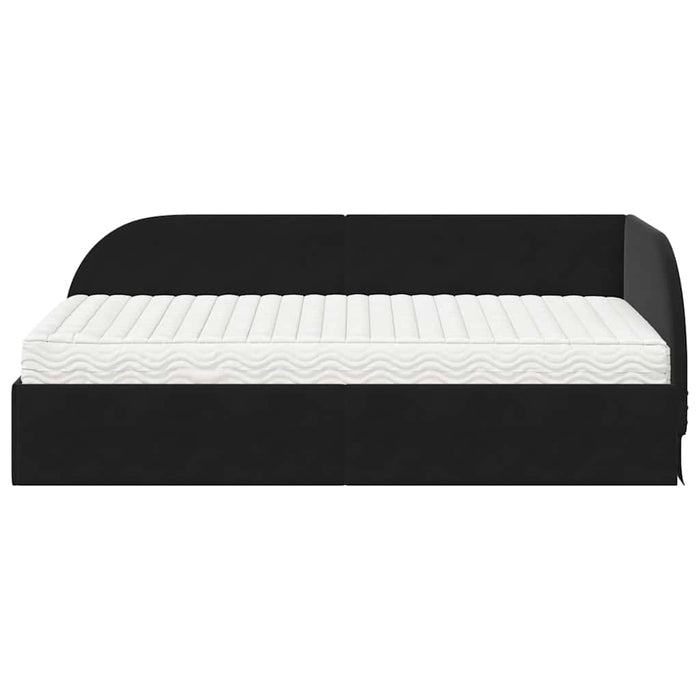 Cadru de pat colțar cu saltea cu headboard 2 pcs Negru Catifea - WALTI WALTI