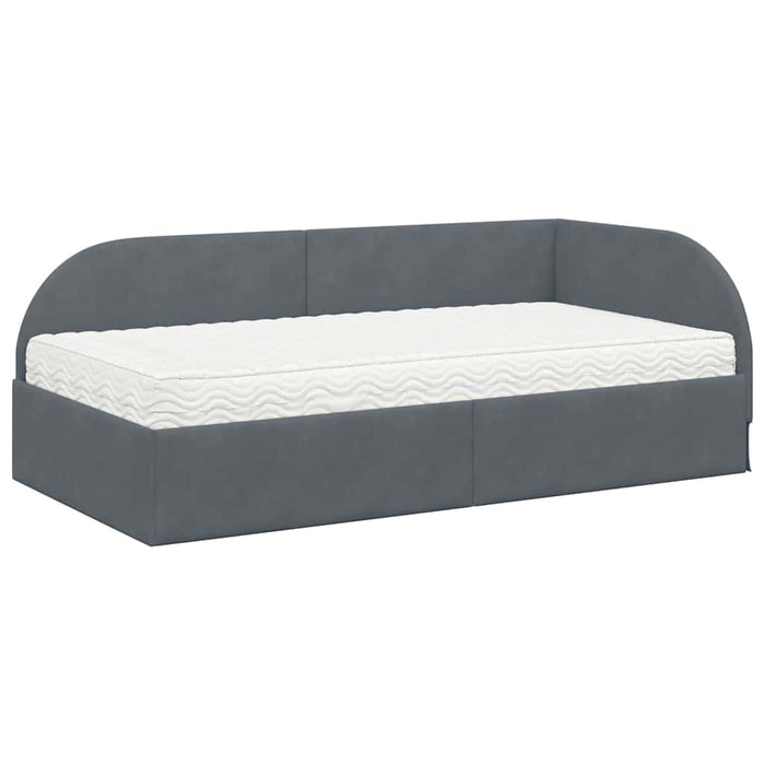 Cadru de pat colțar cu saltea cu headboard 2 pcs Gri Catifea WALTI