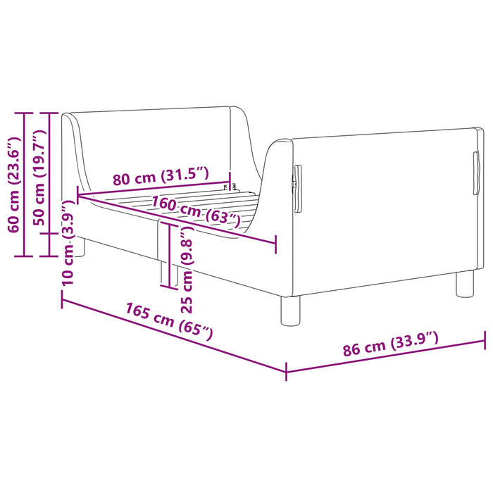 Cadru de pat pentru copii cu spătar Crem 80 x 160 cm Bouclé WALTI