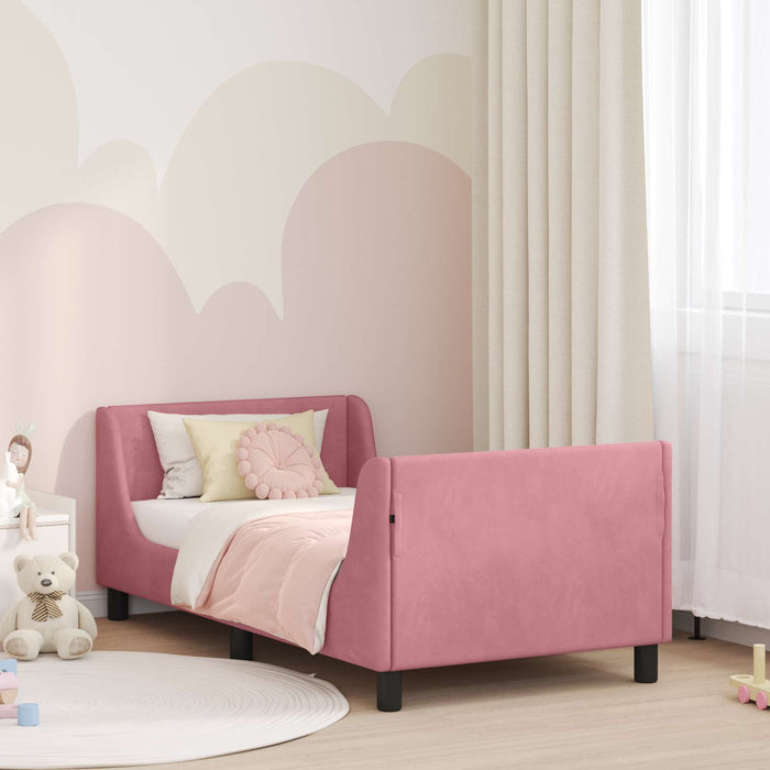 Cadru de pat pentru copii cu spătar Roz 80 x 160 cm Catifea WALTI