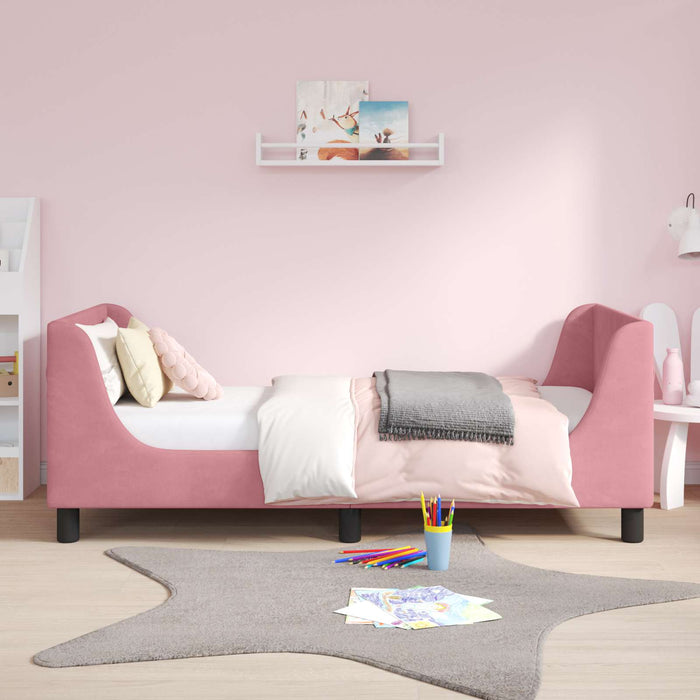 Cadru de pat pentru copii cu spătar Roz 80 x 160 cm Catifea WALTI