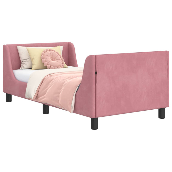 Cadru de pat pentru copii cu spătar Roz 80 x 160 cm Catifea WALTI