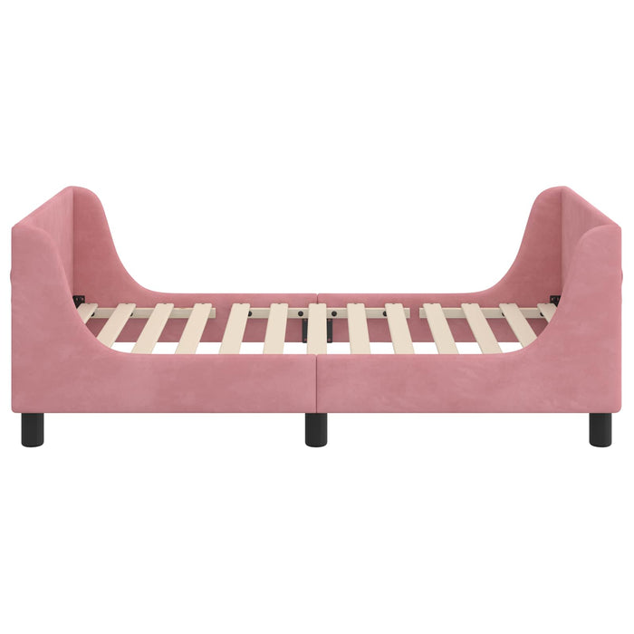 Cadru de pat pentru copii cu spătar Roz 80 x 160 cm Catifea WALTI