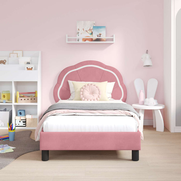 Cadru de pat pentru copii cu spătar Roz 80 x 160 cm Catifea WALTI