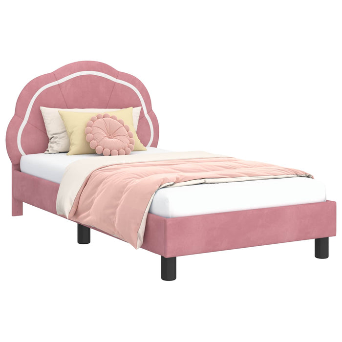 Cadru de pat pentru copii cu spătar Roz 80 x 160 cm Catifea WALTI