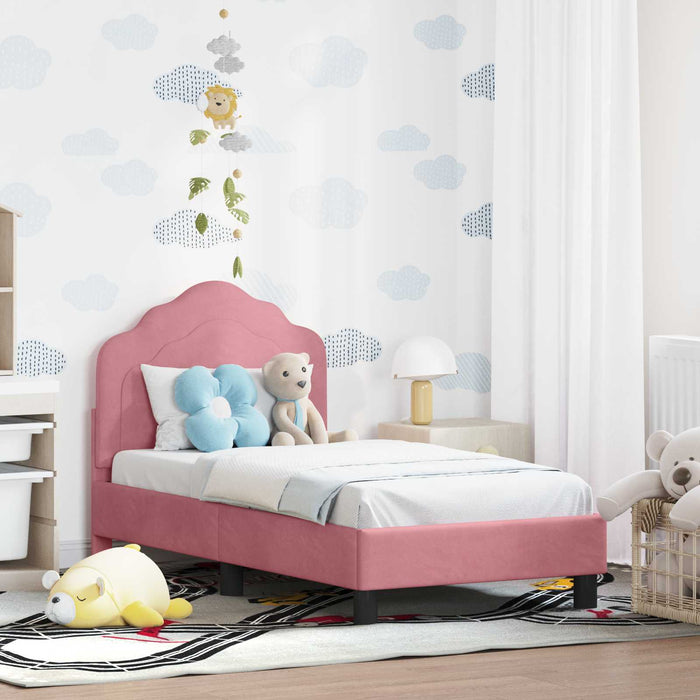 Cadru de pat pentru copii cu spătar Roz 70 x 140 cm Catifea WALTI