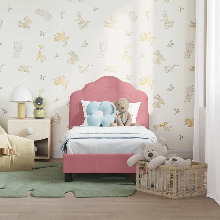 Cadru de pat pentru copii cu spătar Roz 70 x 140 cm Catifea WALTI