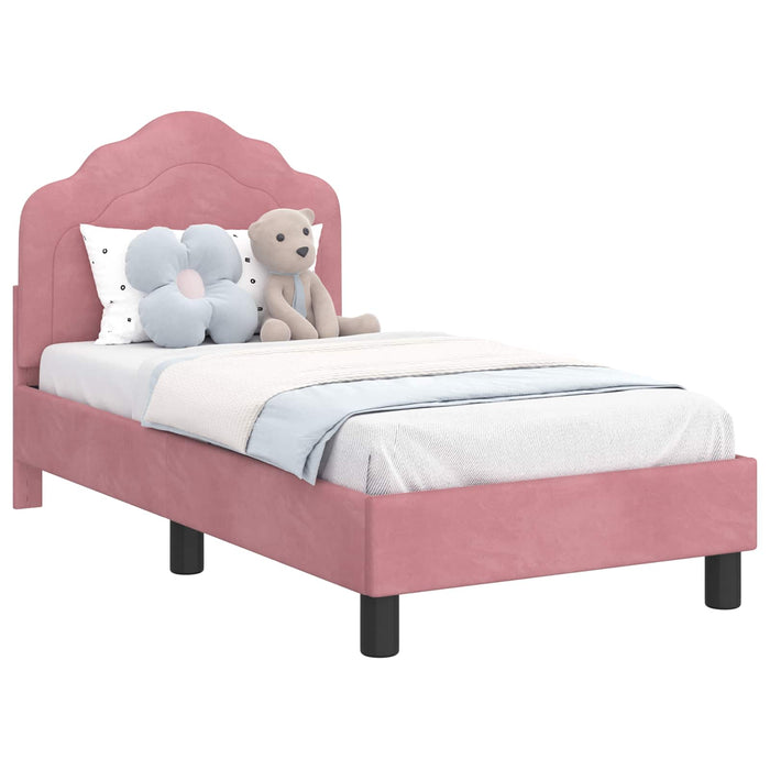 Cadru de pat pentru copii cu spătar Roz 70 x 140 cm Catifea WALTI