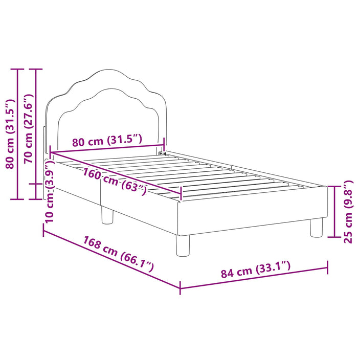 Cadru de pat pentru copii cu spătar Gri închis 80 x 160 cm WALTI
