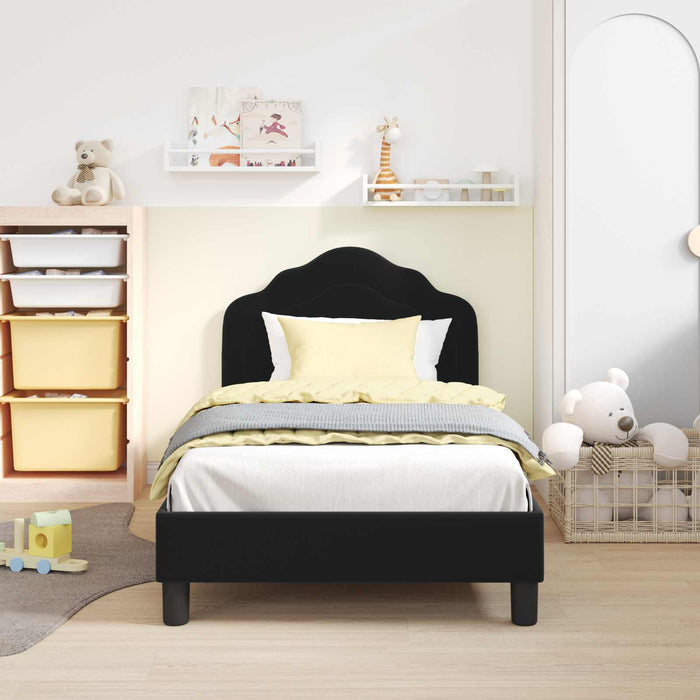 Cadru de pat pentru copii cu spătar Negru 80 x 160 cm Catifea WALTI