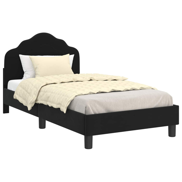 Cadru de pat pentru copii cu spătar Negru 80 x 160 cm Catifea WALTI