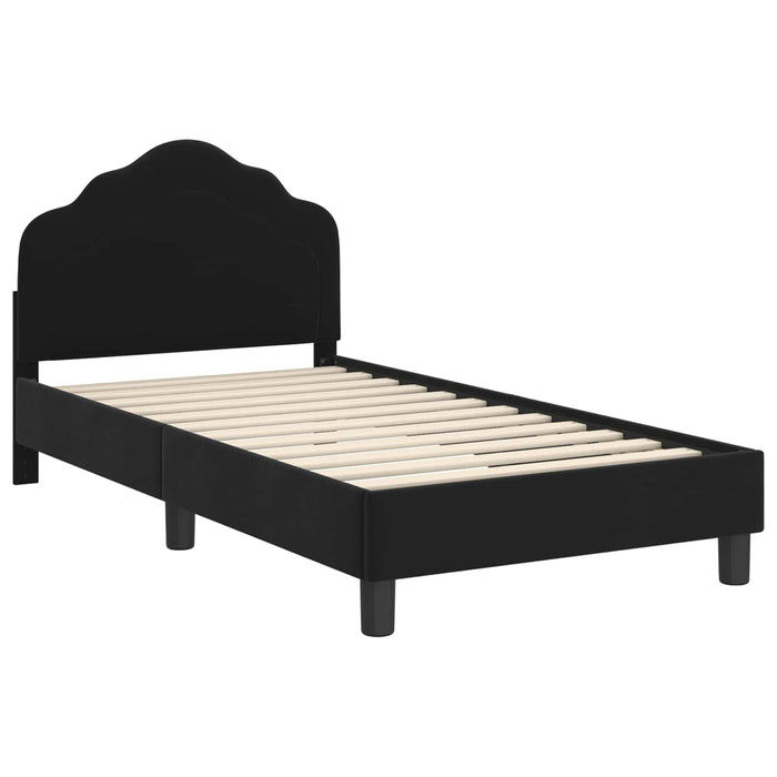 Cadru de pat pentru copii cu spătar Negru 80 x 160 cm Catifea WALTI