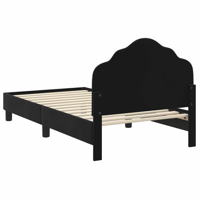 Cadru de pat pentru copii cu spătar Negru 80 x 160 cm Catifea WALTI