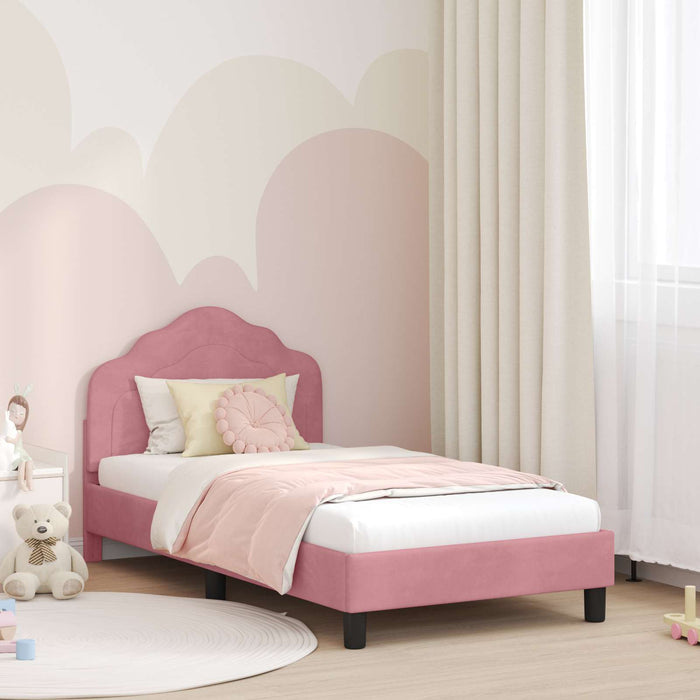 Cadru de pat pentru copii cu spătar Roz 80 x 160 cm Catifea WALTI