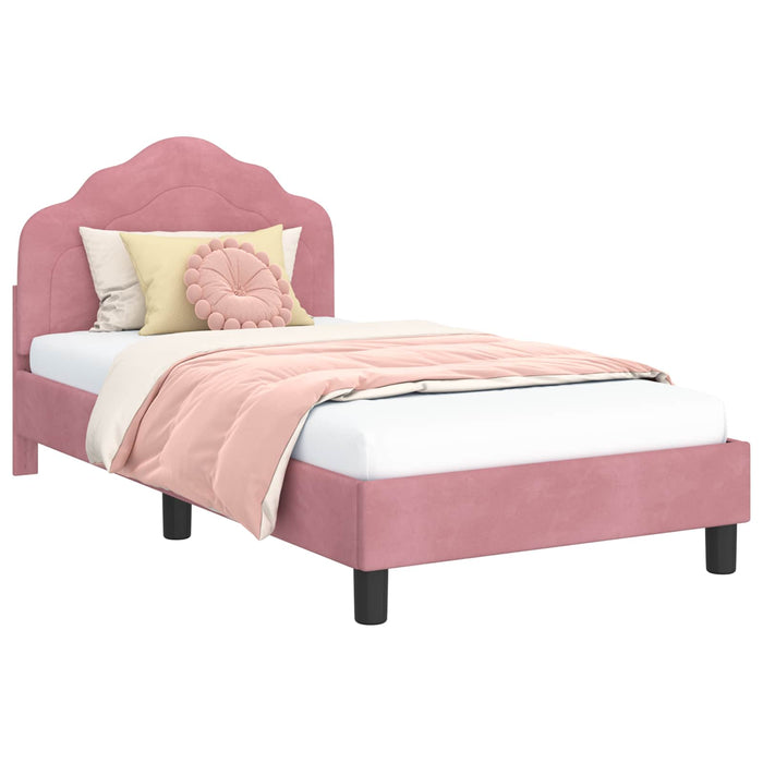 Cadru de pat pentru copii cu spătar Roz 80 x 160 cm Catifea WALTI