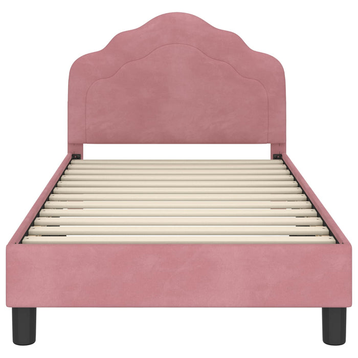 Cadru de pat pentru copii cu spătar Roz 80 x 160 cm Catifea WALTI