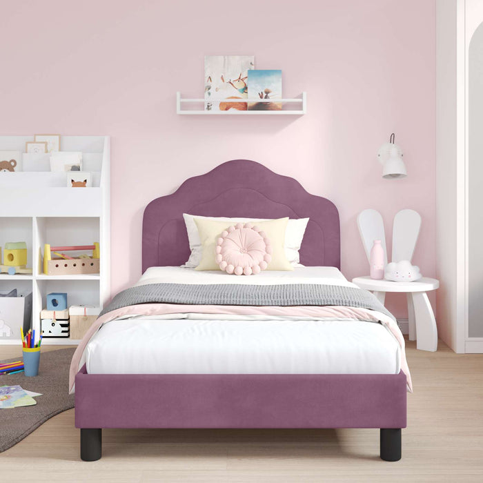 Cadru de pat pentru copii cu spătar Violet 90 x 200 cm Catifea WALTI