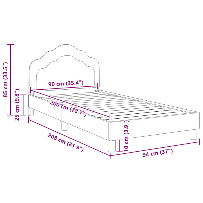 Cadru de pat pentru copii cu spătar Violet 90 x 200 cm Catifea WALTI