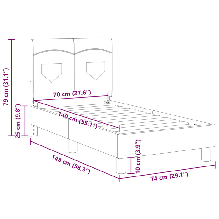 Cadru de pat pentru copii cu spătar Gri închis 70 x 140 cm - WALTI WALTI