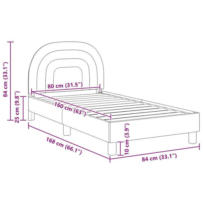 Cadru de pat pentru copii cu spătar Crem 80 x 160 cm Catifea - WALTI WALTI