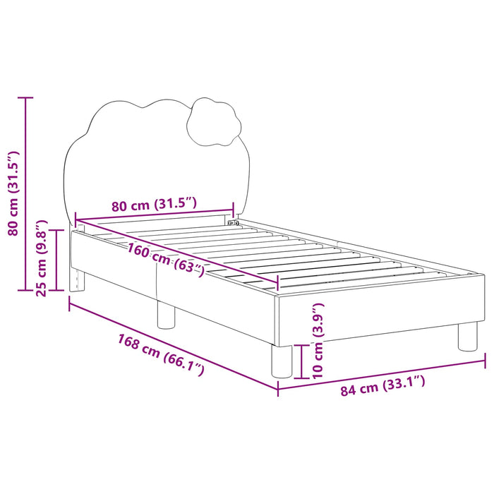Cadru de pat pentru copii cu spătar Roz 80 x 160 cm PU WALTI