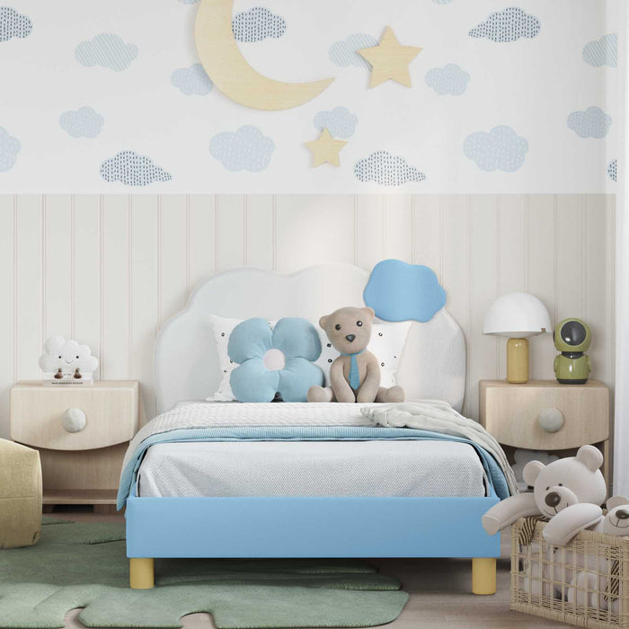 Cadru de pat pentru copii cu spătar albastru 90 x 200 cm PU - WALTI WALTI