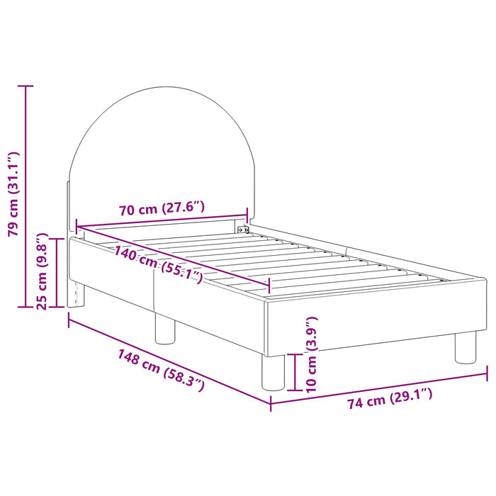 Cadru de pat pentru copii cu spătar Gri deschis 70 x 140 cm WALTI